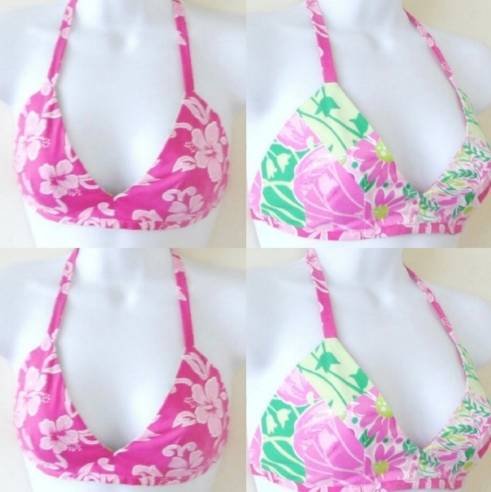Reversible Bikini Top Barbie Core 60s Style Cotton Preppy Hawaiian Tropical OOAK